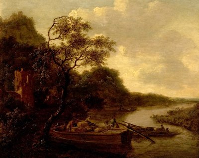 River Scene with Boat by Dutch School